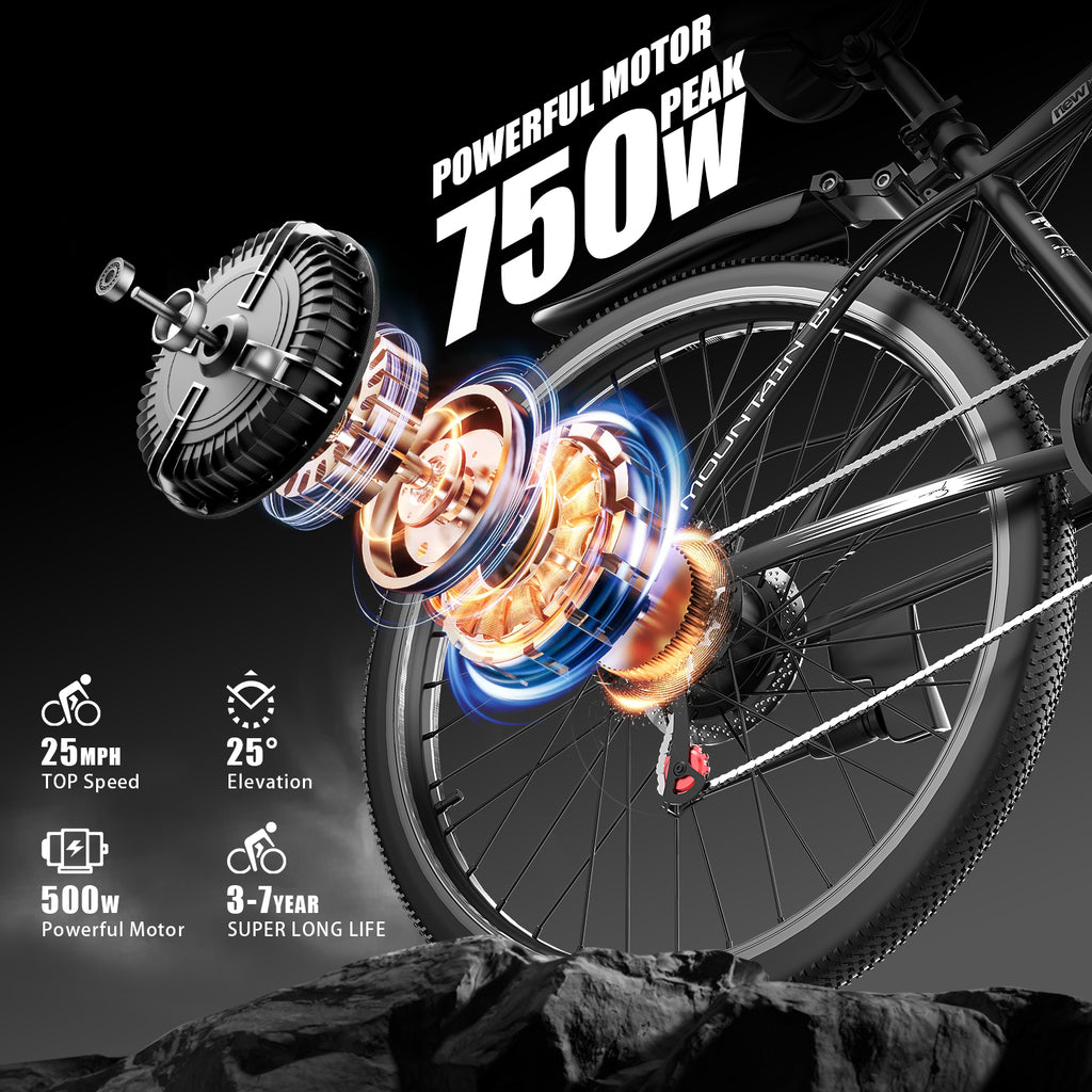 Tourii G26 Black 26-Inch High-Carbon Steel Frame Electric Bike