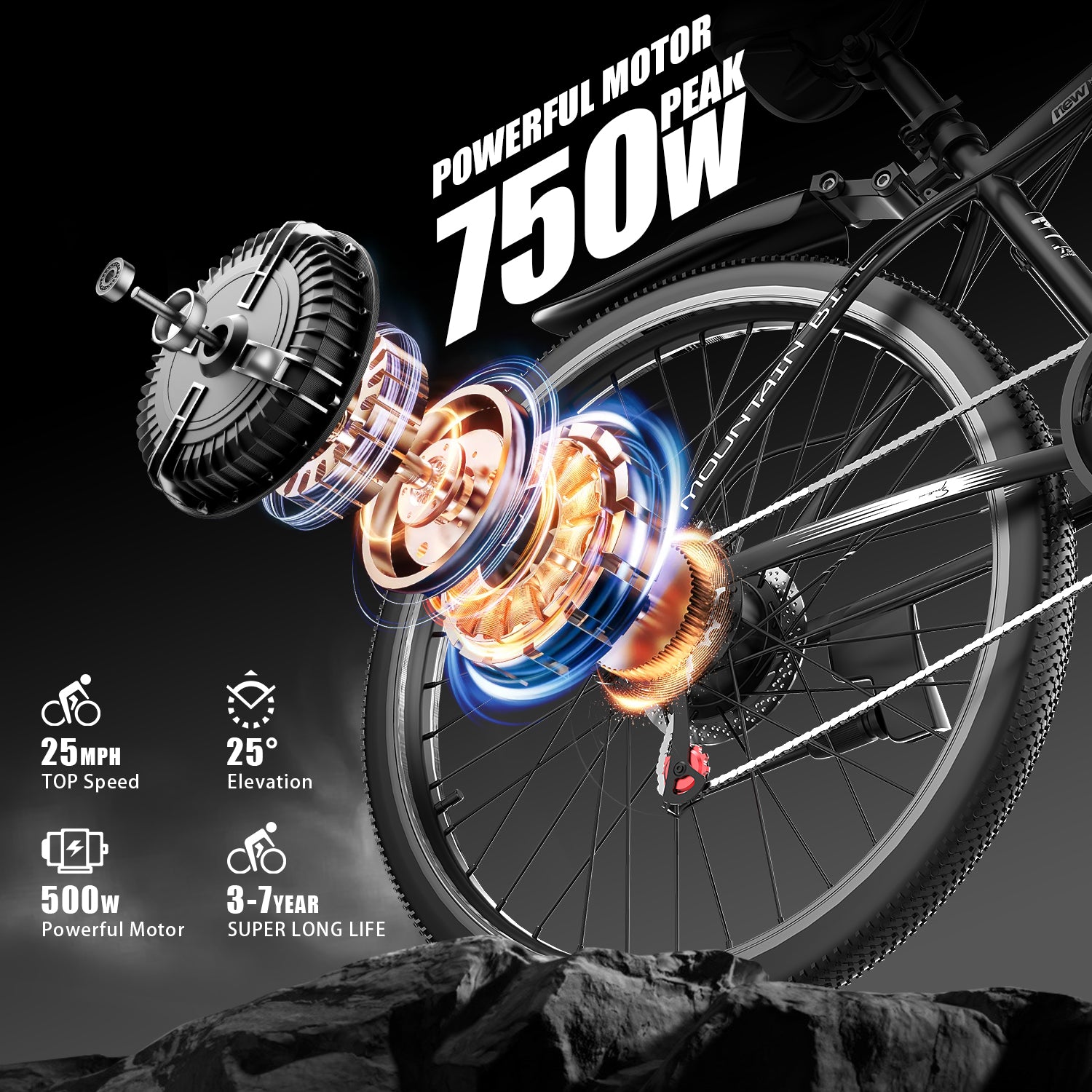 Tourii G26 Black 26-Inch High-Carbon Steel Frame Electric Bike