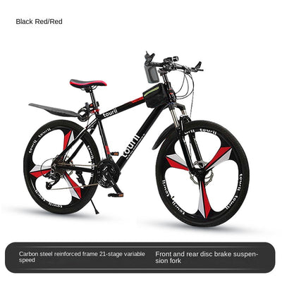 Tourii PXJB Mountain bike 18/20/22 inch 21 speed dual disc brake shift bike with headlights, suitable for children aged 8-12-15 (black and red)