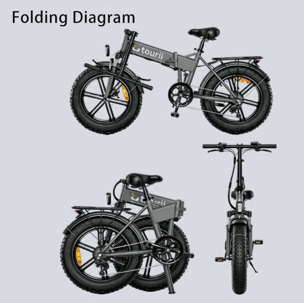 Tourii EP-2 20 inch electric folding bicycle is portable, ultra light, and provides shock absorption assistance for mountain bikes