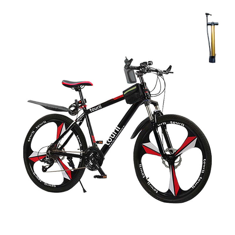 Mountain bike 18/20/22 inch 21 speed dual disc brake shift bike with headlights, suitable for children aged 8-12-15 (black and red)