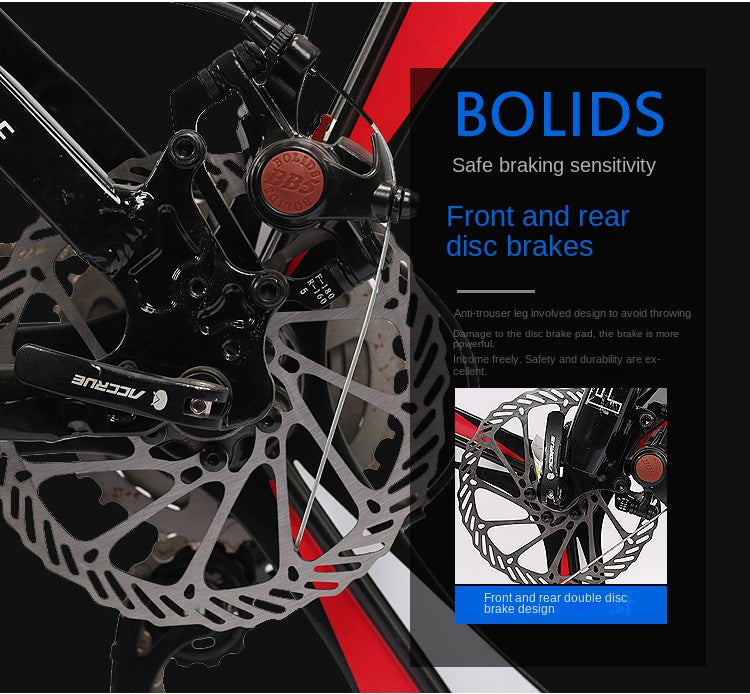 Mountain bike 18/20/22 inch 21 speed dual disc brake shift bike with headlights, suitable for children aged 8-12-15 (black and red)