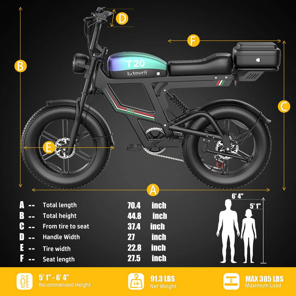 Tourii T20  retro electric motorcycle, fat tire, snow electric bicycle 20 inch