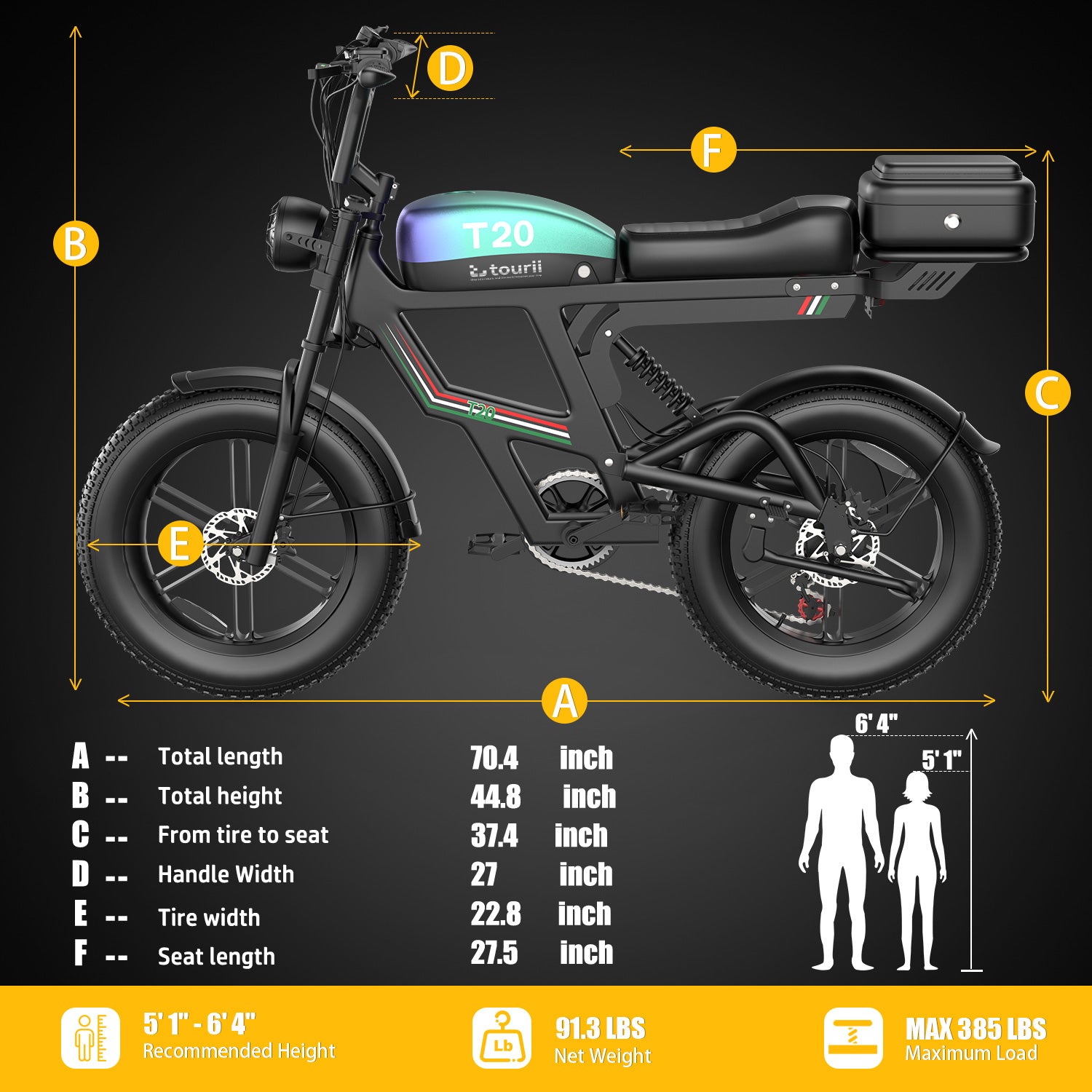 Tourii T20  retro electric motorcycle, fat tire, snow electric bicycle 20 inch
