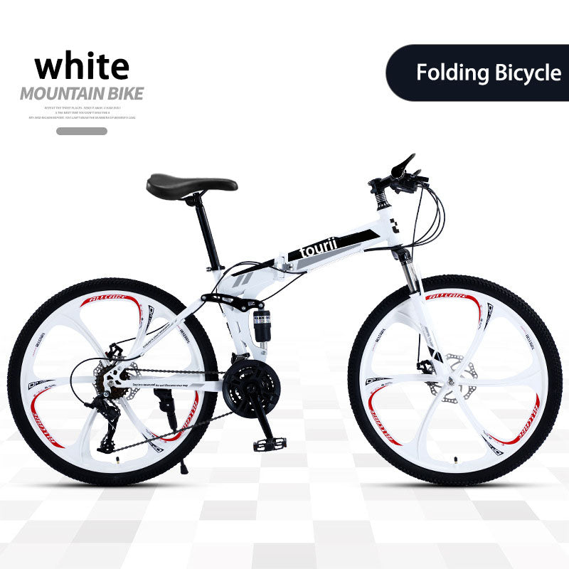 24/26 inch 24 speed folding mountain bike - high carbon steel frame, magnesium alloy integrated wheels, shock absorption function, suitable for both men and women