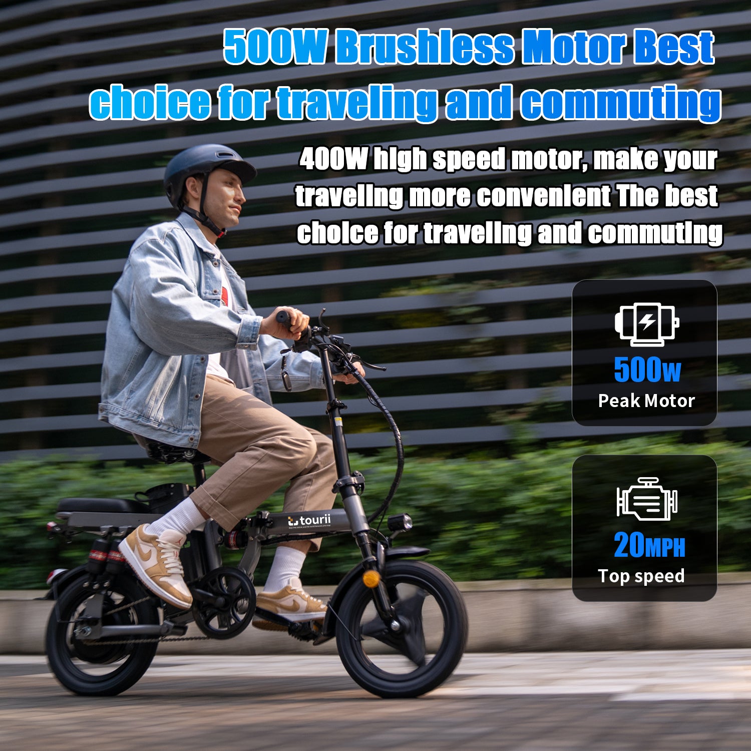 Tourii F12 Black 14 Inch Folding Electric Bicycle