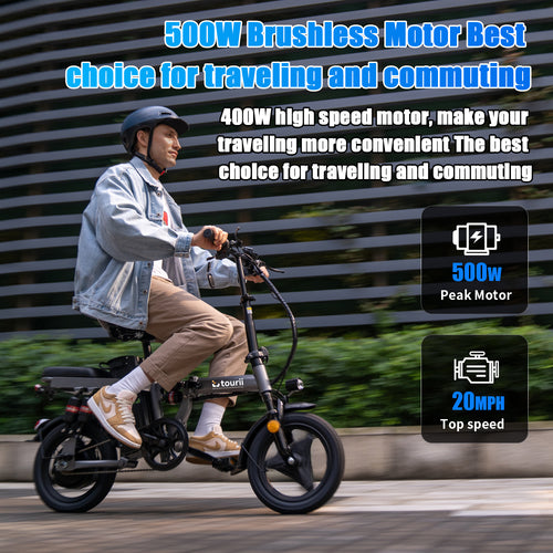 Tourii F12 Black 14 Inch Folding Electric Bicycle