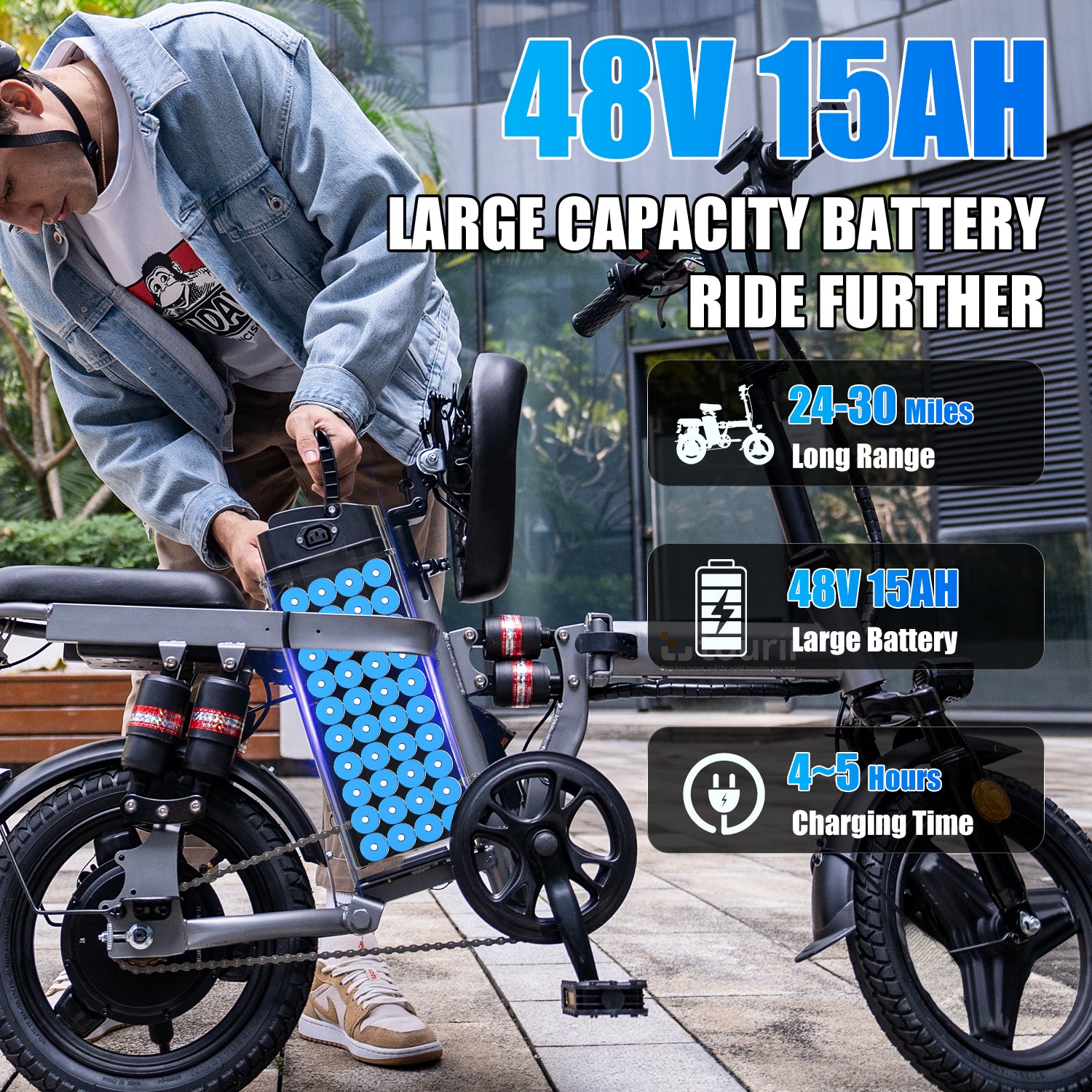 Tourii F12 Black 14 Inch Folding Electric Bicycle