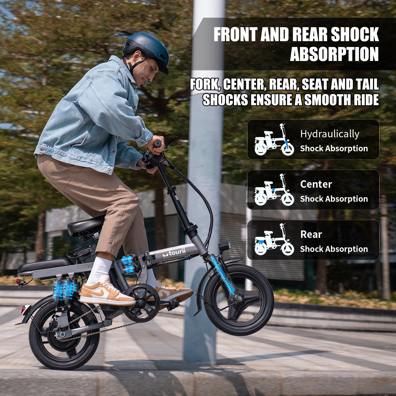 Tourii F12 Black 14 Inch Folding Electric Bicycle